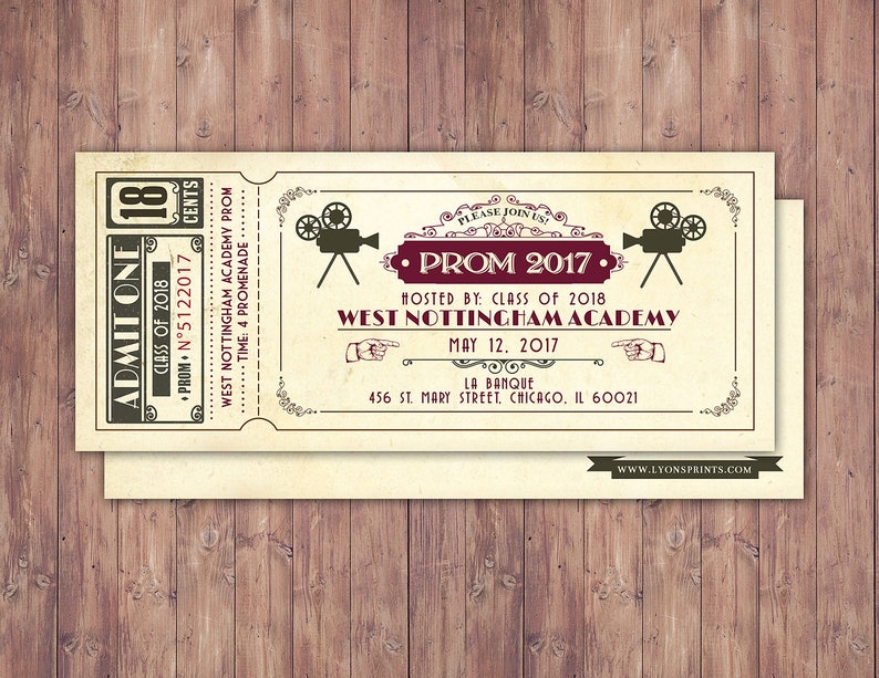 PROM, Art DecoVintage Retro Save the Date Ticket Announcement, wedding invitation, wedding shower, old Hollywood , Cinema, image 1