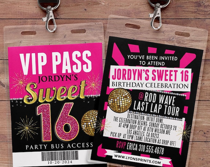 VIP PASS, Limo pass, Birthday party, 21st birthday, backstage pass, cocktail party, birthday invitation, pop star, bachelor, party bus