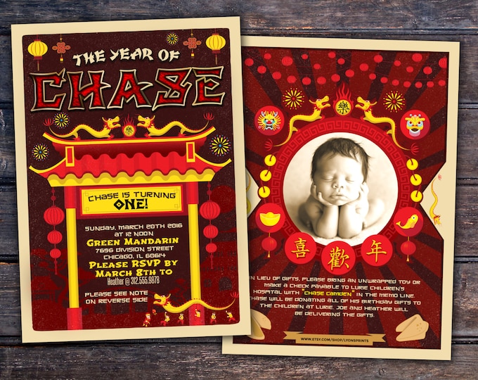 Chinese New Year Invitation, Asian Invitation, Chinese Birthday invitation, Chopsticks, fortune cookie, birthday invitation, party