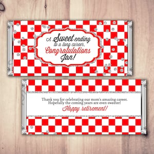 Retirement Candy Bar Wrapper, Printable Digital File, Candy Bar, retirement party, party favor, gift, thank you, checker