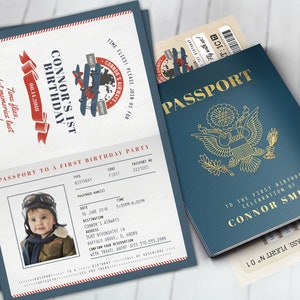 Time Flies, Vintage Airplane Boarding Pass Birthday Invitation Vintage, Airplane, first birthday, ticket invitation, Digital files only image 1
