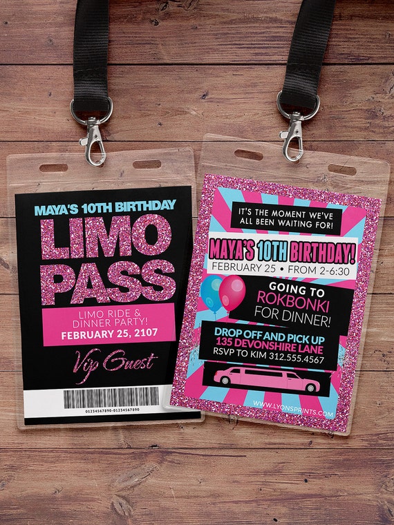 VIP PASS, Limo pass, Birthday party, 21st birthday, backstage pass, birthday invitation, wedding, bachelor, party bus, Digital files Il_570xn