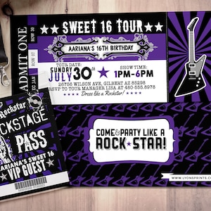 Rockstar concert ticket birthday party invitation- Music invitation- printable, rockstar party, pop star, karaoke party, invite