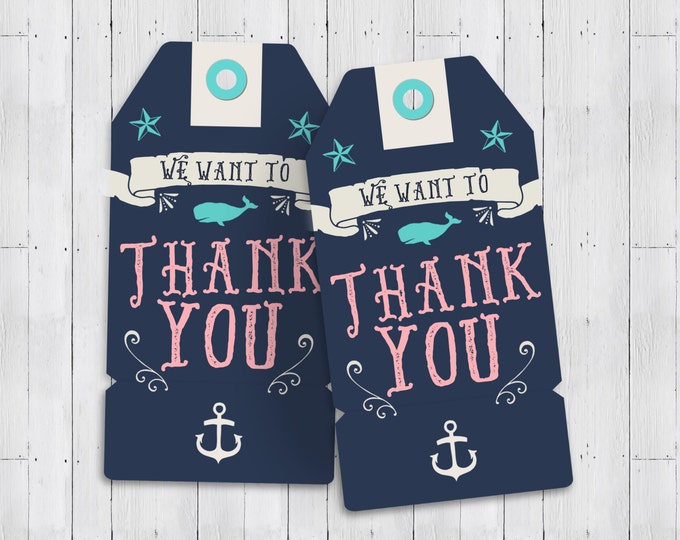 Nautical Baby Shower, thank you- Ahoy It's A Boy - favor tag - Coed shower - Personalized invitation- Baby Shower invitation, couples shower