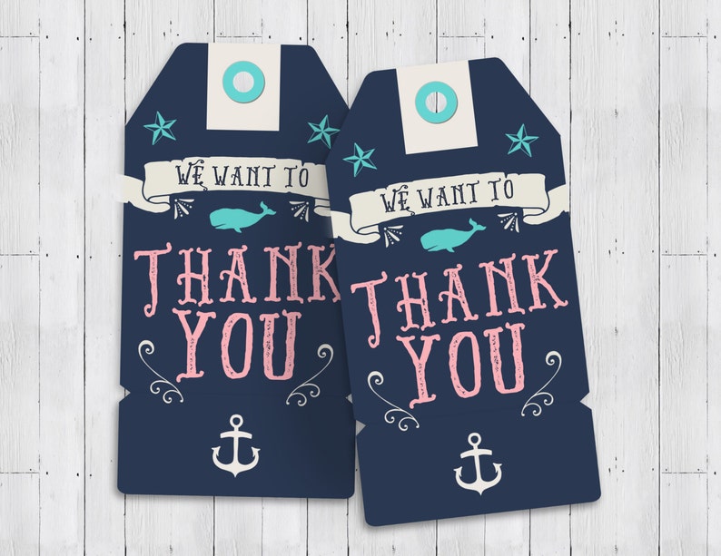 Nautical Baby Shower, thank you Ahoy It's A Boy favor tag Coed shower Personalized invitation Baby Shower invitation, couples shower image 2