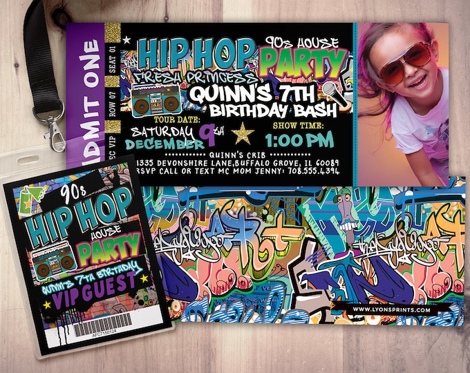 Hip hop birthday invitation, ticket invitation, Hip Hop party, throwback party, 90s invitation,, Graffiti invitation