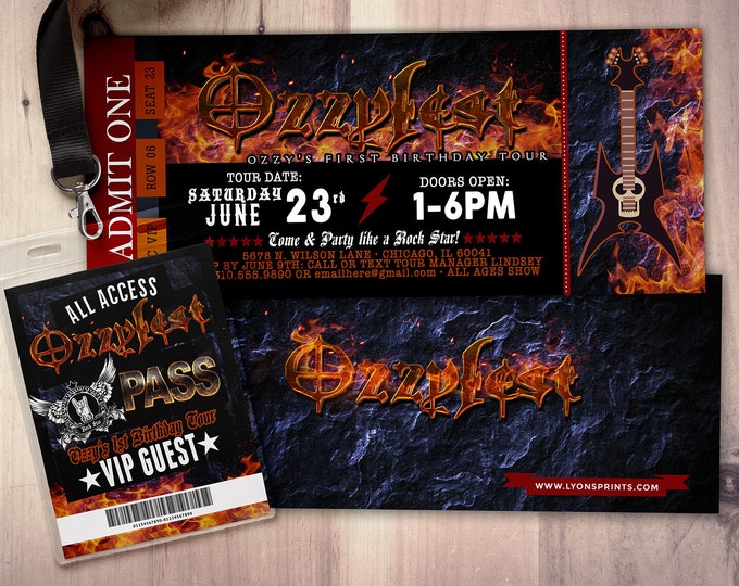 ROCK STAR concert ticket birthday party invitation- Music invitation, rockstar party, guitar, first birthday, 40 rocks, 30th,21st,50th, VIP