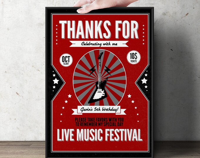 Rock star poster, sign, rock star invitation, concert ticket birthday party invitation- Music invitation- rockstar party, surprise party,