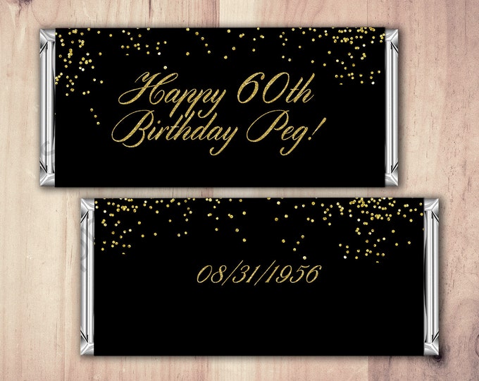 Birthday, Candy Bar Wrappers - Gold, Silver Adult Milestone Favors 30th, 40th, 50th, 60th, 70th, 80th Any Age, vintage, aged to perfection