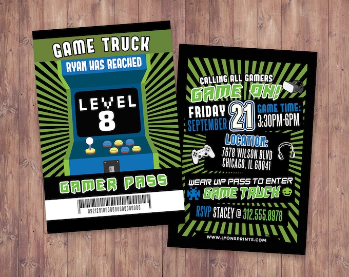 Video Game Invitation, Game Truck Party Invitations, Video Game Party Invitations, Birthday Invitation, Game Truck Invitation, printable