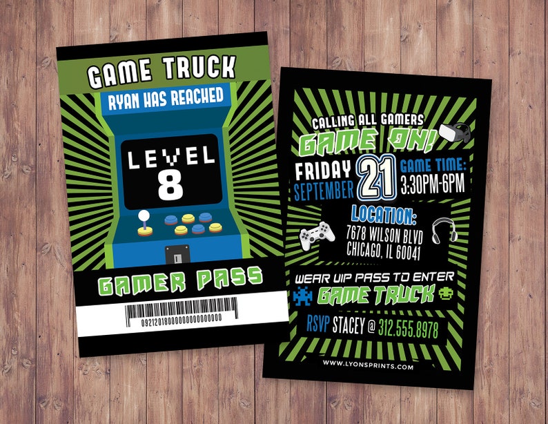 Video Game Invitation Game Truck Party Invitations Video Etsy