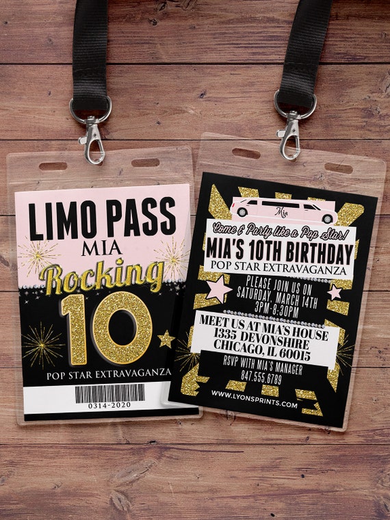 VIP PASS, Limo pass, Birthday party, 21st birthday, backstage pass, cocktail party, birthday invitation, pop star, bachelor, party bus Il_570xn