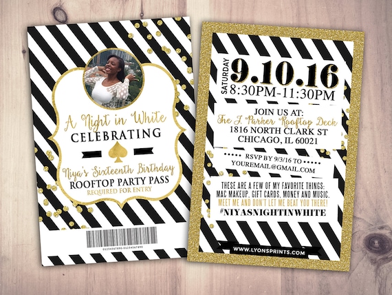 VIP PASS, invitation, Spade party, white party, 21st birthday, sweet 16, birthday invitation, wedding, baby shower, bridal shower Il_570xn