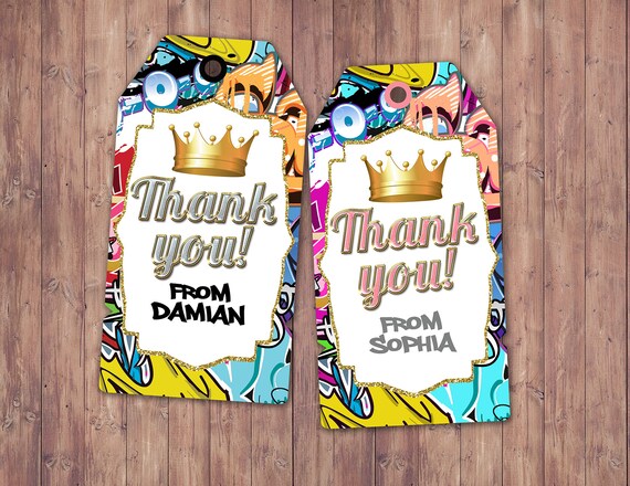 Party favor tag, fresh prince, 80's party, 90's party, retro, DJ , rock star party, rock star birthday, rock star,Hip Hop, Music, Il_570xn