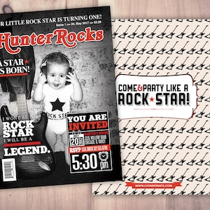 Rock Star magazine theme birthday invitation, rockstar, baby shower, rock star party, rock n roll, pop star, hip hop, guitar