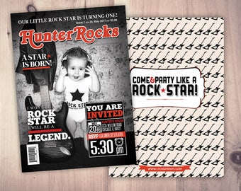 Rock Star magazine theme birthday invitation, rockstar, baby shower, rock star party, rock n roll, pop star, hip hop, guitar