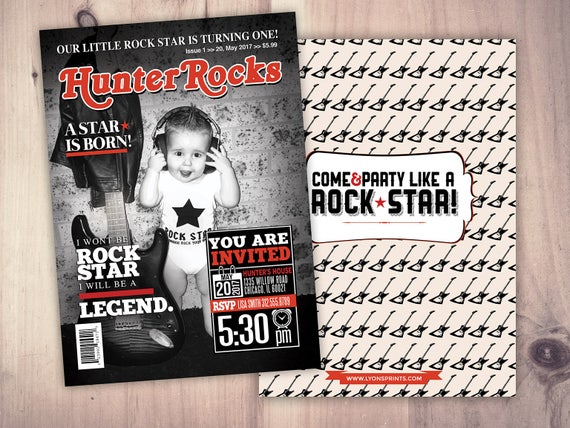 Rock Star magazine theme birthday invitation, rockstar, baby shower, rock star party, rock n roll, pop star, hip hop, guitar Il_570xn