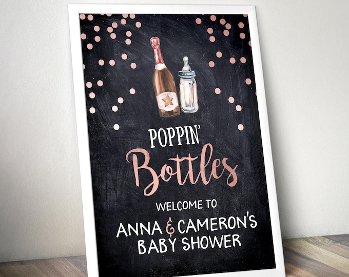 Welcome sign, Floral, rustic, BOHO, BabyQ chalkboard couples co-ed Baby Shower BBQ - babyQ  baby is brewing, (Printable File Only)