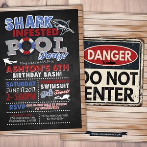 Pool party invitation - Shark invitation for pool party -  shark invitation - Shark infested pool party birthday, Swimming, Pool Party, Jaws