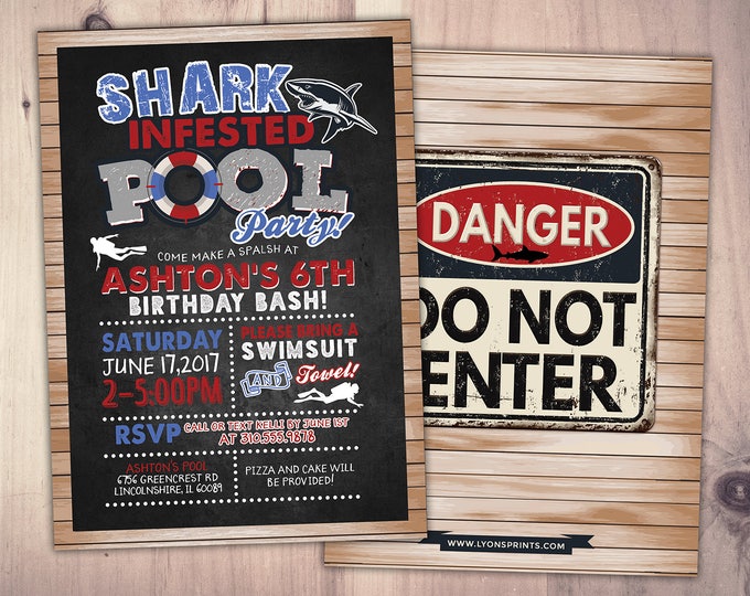 Pool party invitation - Shark invitation for pool party -  shark invitation - Shark infested pool party birthday, Swimming, Pool Party, Jaws