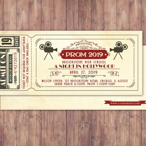 PROM, Art DecoVintage Retro Save the Date Ticket Ansage, Hochzeitseinladung, Polterabend, altes Hollywood, Kino,