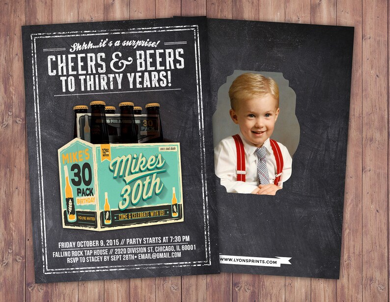 Cheers and Beers invitation, beer, 21st, 30th, 40th, 50th, 60th, 70th, Surprise Birthday Party Invitation, adult birthday, invite, cheers, image 5