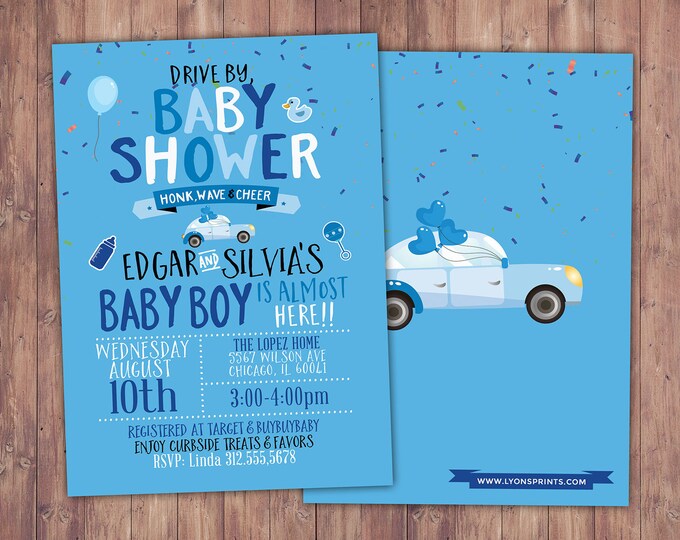 Drive by baby shower parade invitation,  social distancing drive-by party invite, car shower parade, quarantine party, digital file only