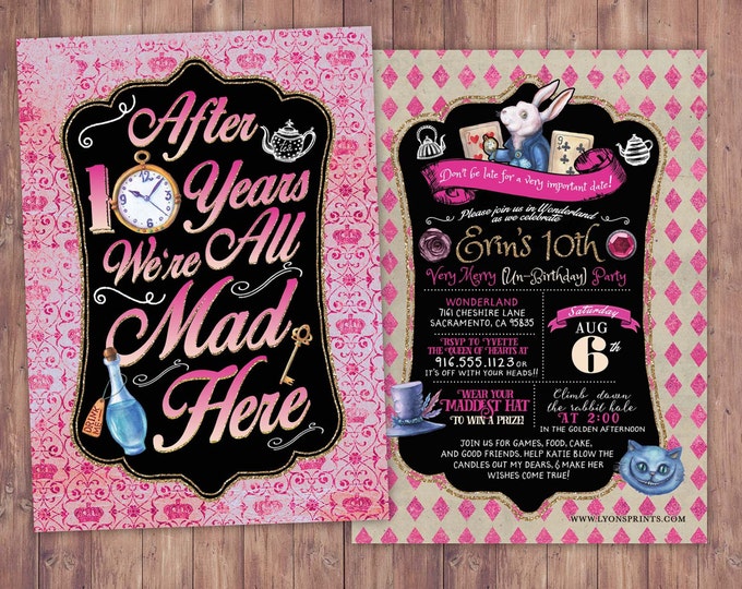 Tea Party invite, Wonderland Invitation, Birthday Invitation, through the looking glass, wonderland, baby shower