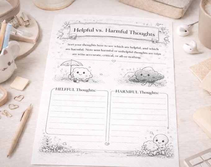 CBT Worksheets, Thought Challenging Exercises, Mental Health Workbook (Digital Download)