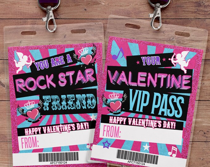 Valentine Cards for kids- Kids Valentine Cards- Rock Star Valentine Cards- DIY PRINTABLE Valentine Cards- Valentine - VIP pass valentine,
