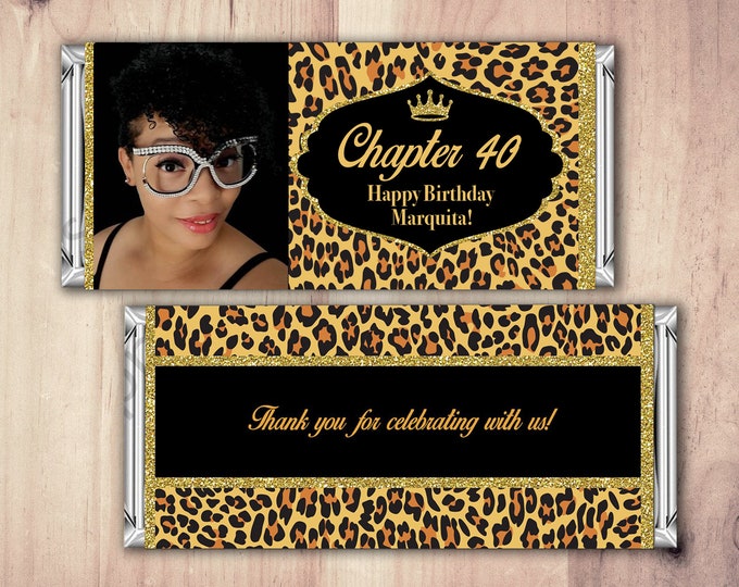Birthday, Candy Bar Wrappers, animal print, Adult Milestone Favors 30th, 40th, 50th, 60th, 70th, 80th Any Age, printable, aged to perfection