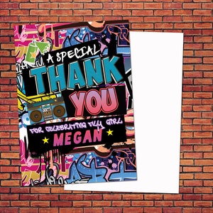 Thank you card, Hip Hop, Swagger, push it part, hip hop birthday, pop star,Fresh Prince, 80s,90s, throwback party, hip hop theme image 2