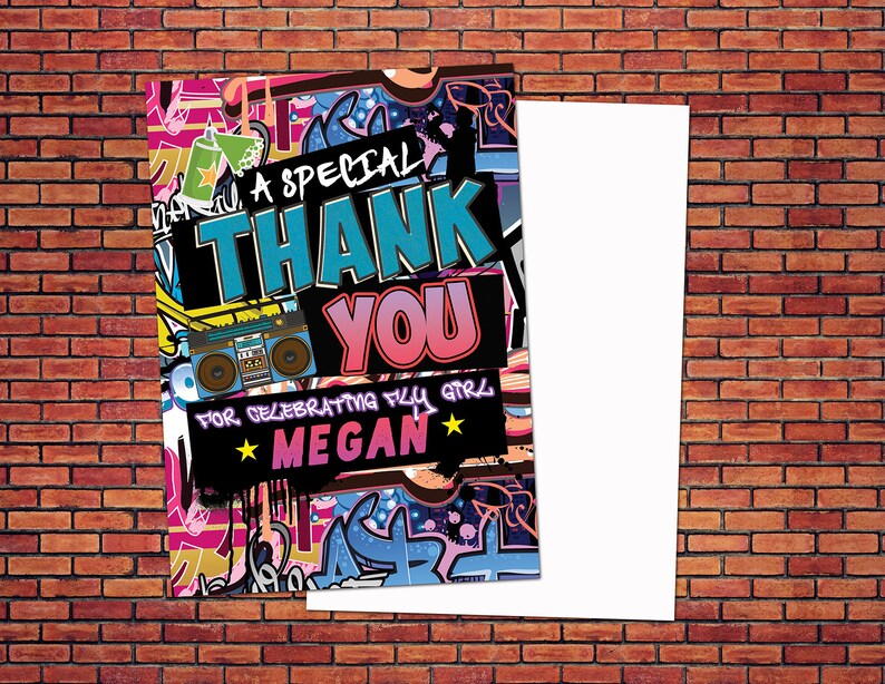 Thank you card, Hip Hop, Swagger, push it part, hip hop birthday, pop star,Fresh Prince, 80s,90s, throwback party, hip hop theme image 2