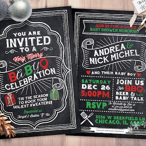 BabyQ chalkboard couples co-ed Baby Shower BBQ invitation - babyq - boy girl gender neutral - baby is brewing, baby boy, Holiday shower,