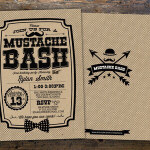 Moustache Bash Geburtstagseinladung - Moustache Birthday Invite - Printable Invite - Little Man- Geburtstag, erster Geburtstag, Schnurrbart, retro