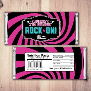 Rock Star wrapper, Pop Star Wrapper – Printable Hershey&#39;s Bar Wrapper  – Birthday party favor- Party Favors- Rock Star, Pop star party