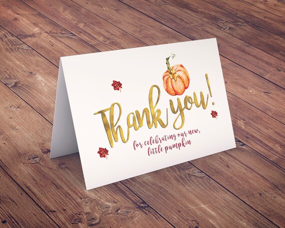 Little Pumpkin Baby Shower, thank you card, pumpkin baby shower, fall baby shower, pumpkin watercolor, greeting card Il_570xn