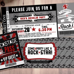 Bachelorette Party Invite/Bachelor Party invitation, ticket bridal shower invitation, rockstar bachelor, save the date, wedding invitation