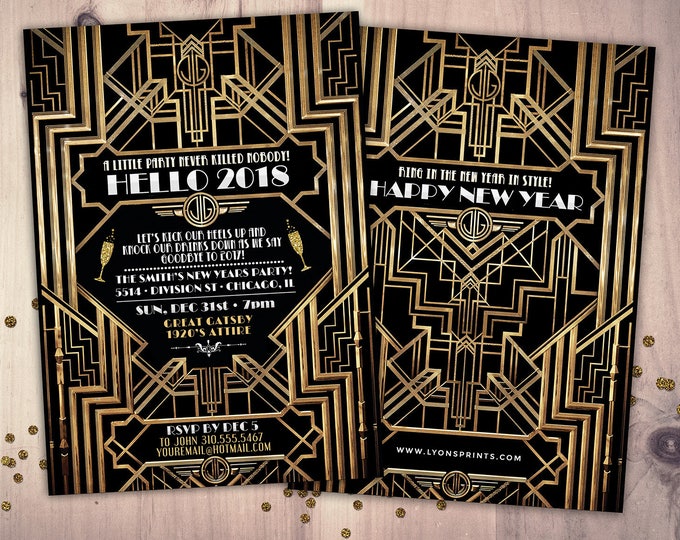 New Years Invitation - New Years Eve Invitation - New Years Party - New Years Invite - Black & Glitter Invitation - New Year's Eve Printable