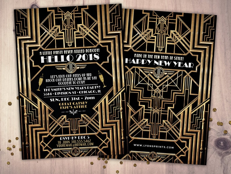 New Years Invitation New Years Eve Invitation New Years Party New Years Invite Black & Glitter Invitation New Year's Eve Printable image 1