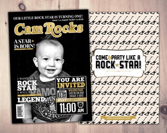 Rock Star magazine theme birthday invitation, rockstar, baby shower, rock star party, rock n roll, pop star, hip hop, guitar