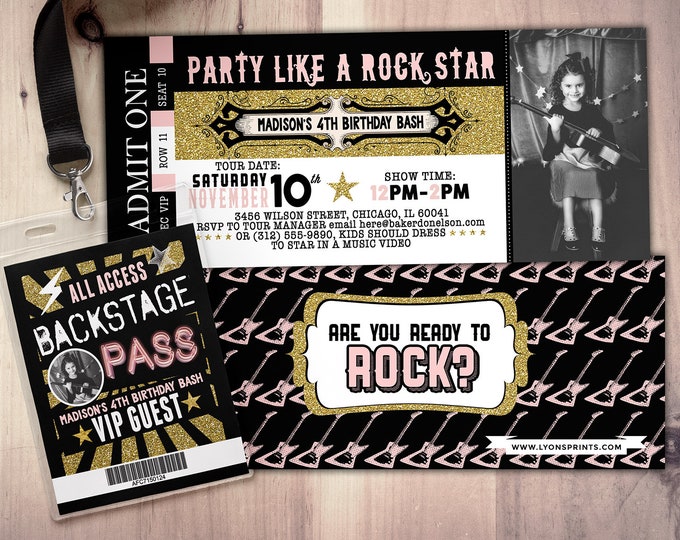 ROCK STAR concert ticket birthday party invitation- Music invitation- printable, rockstar party, pop star, karaoke party, hip hop, invite