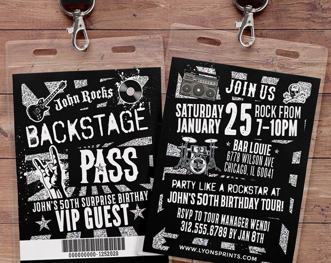 Punk Rock, VIP PASS, backstage pass, Vip invitation, birthday, pop star, rock star birthday, roller-skate party VIP, 80s, Digital files