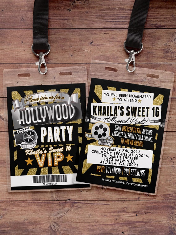 VIP Pass Birthday Invitation, Hollywood Birthday Invite, Red Carpet Sweet 16 Invitation, Hollywood Party Il_570xn