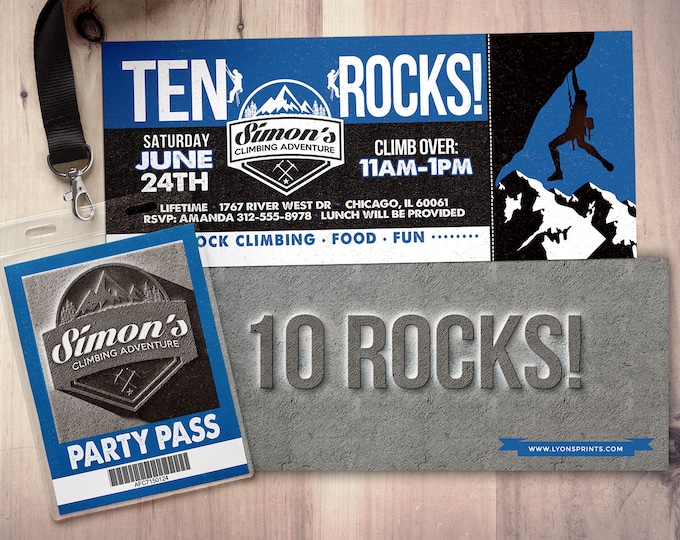 Any Age, Rock Climbing Birthday Invite, 10 rocks, ten rocks, boy birthday, Adventure outdoors, hiking, 9. 10, 11, 12, 13, 14, 8, boy