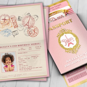 PASSPORT und TICKET, Sweet 16, Quinceanera Einladung Mädchen-Geburtstags-Party, Reise-Geburtstags-Party-Einladung - Paris, nur digitale Dateien