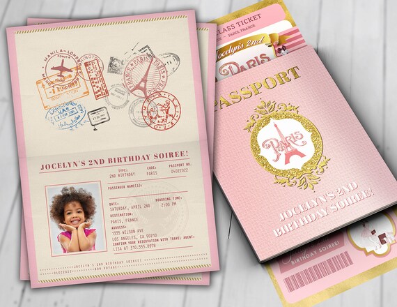 PASSPORT and TICKET, Sweet 16, Quinceanera invitation Girl birthday party, travel birthday party invitation- Paris, Digital files only Il_570xn