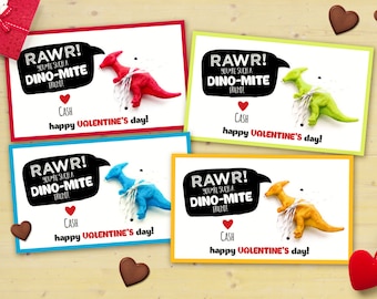 Set digitale e stampabile di 4 colori, cartoline di San Valentino dinosauro stampabili - San Valentino, San Valentino per bambini, cartoline, Dino, San Valentino,