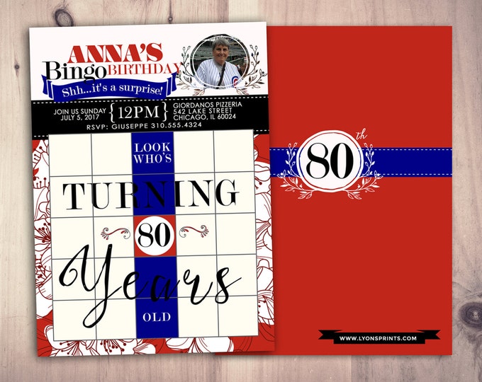 BINGO card birthday invitation, surprise party, 30th, 40th, 50th, 60th, 70th, party game