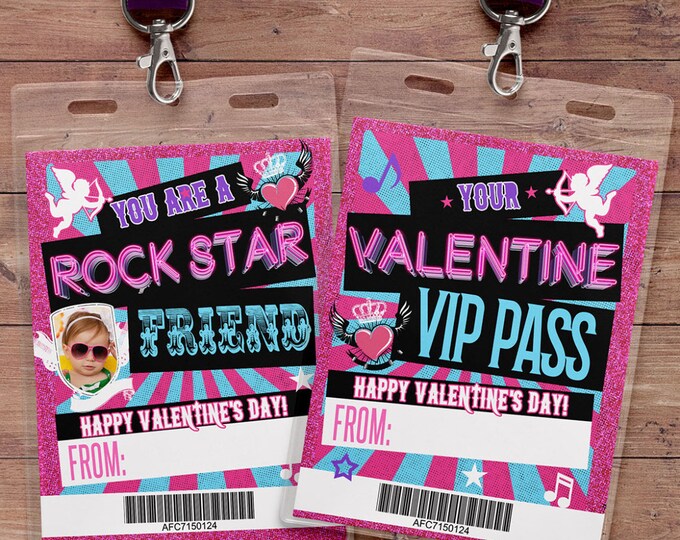 Valentine Cards for kids- Kids Valentine Cards- Rock Star Valentine Cards- DIY PRINTABLE Valentine Cards- Valentine - VIP pass valentine,
